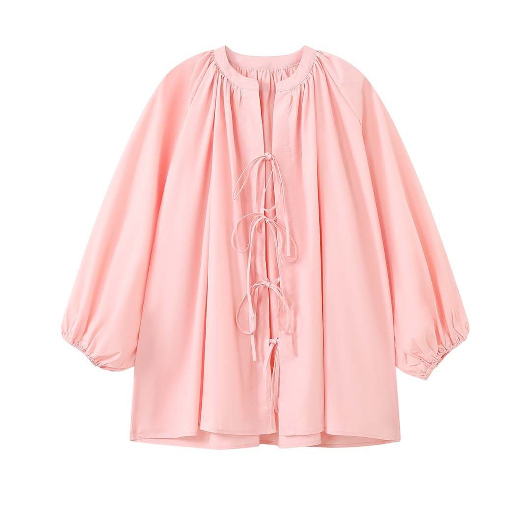 Women's Wide Cape Blouse Top with Ties and Gatherings Chichicherry