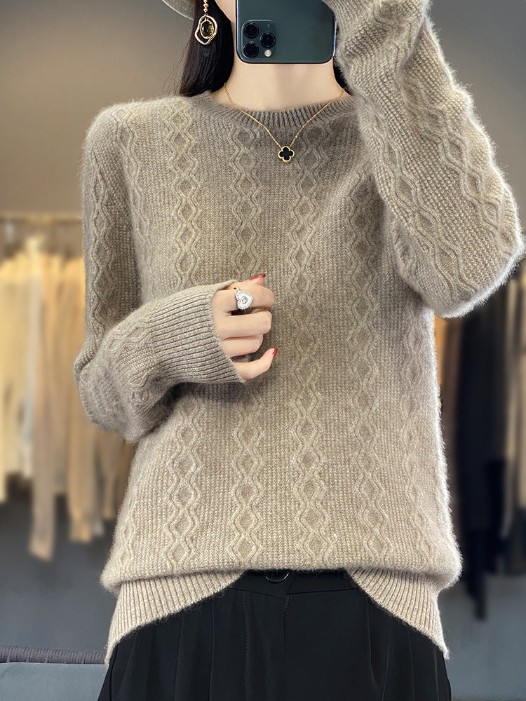 Women's cable pattern fine knit sweater with fine texture and boxy silhouette Chichicherry