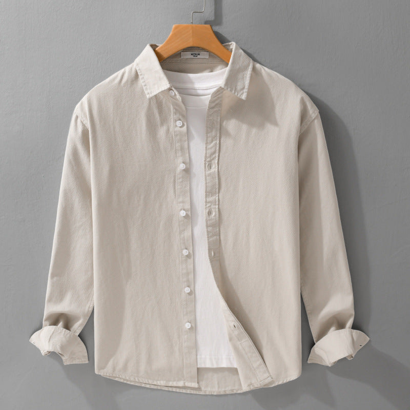 Men's Textured Cotton Shirt Jacket Overshirt in Relaxed Fit with Kent Collar Chichicherry