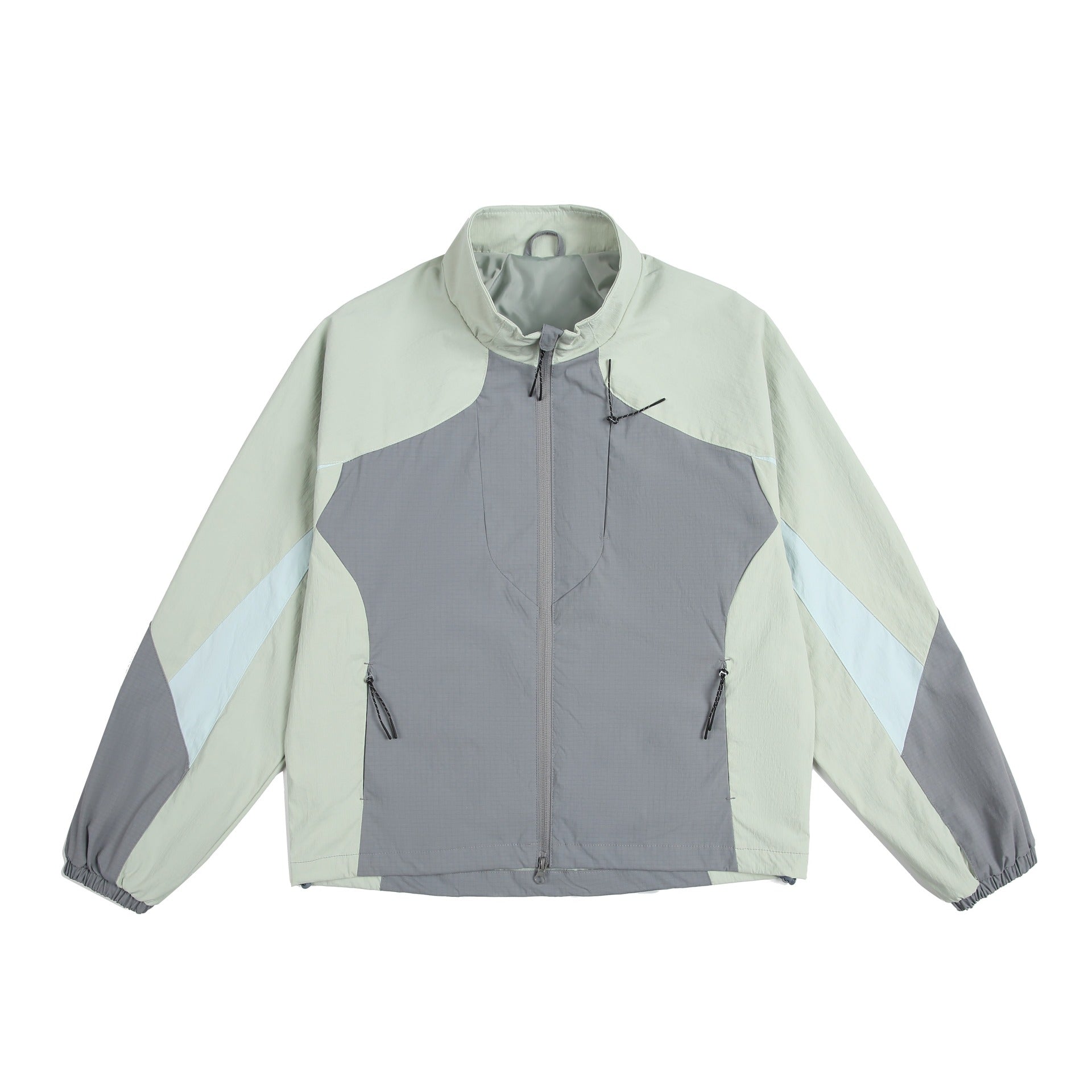 Unisex Lightweight Windbreaker with High Collar, Color Mix Panels and Adjustable Hem Chichicherry