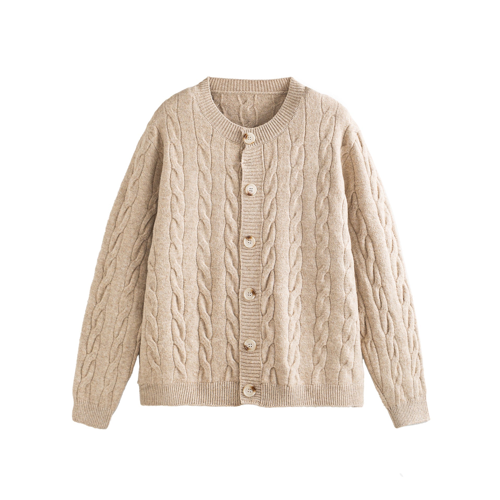 Women's Coarse Knit Cardigan with Cable Knit and Button Placket Chichicherry