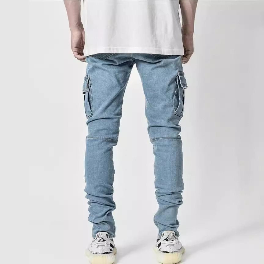 Men's Slim Fit Cargo Jeans with Stretch and Multiple Pockets Chichicherry