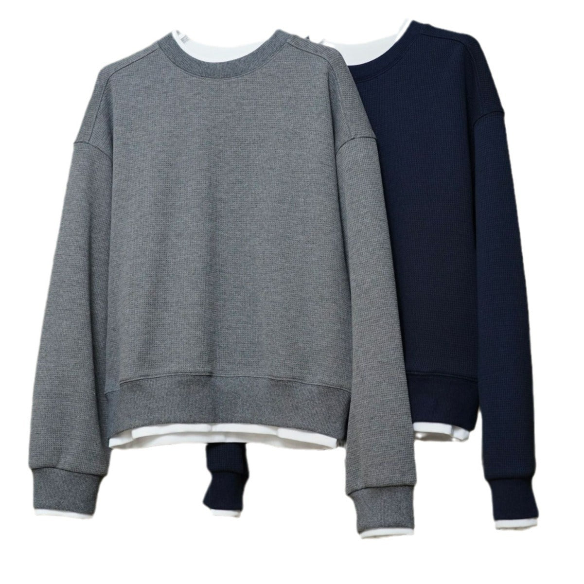 Women's Oversize Waffle Knit Sweatshirt with Round Neck and Dropped Shoulders Chichicherry