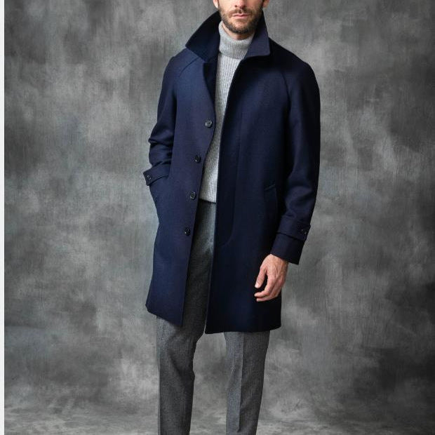 Men's coat mid-length made of wool blend with tie belt and concealed button placket Chichicherry