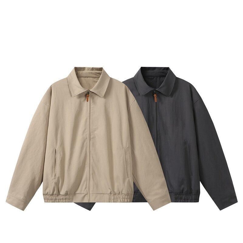 Unisex Lightweight Oversized Transitional Bomber Jacket with Shirt Collar and Elastic Hem Chichicherry