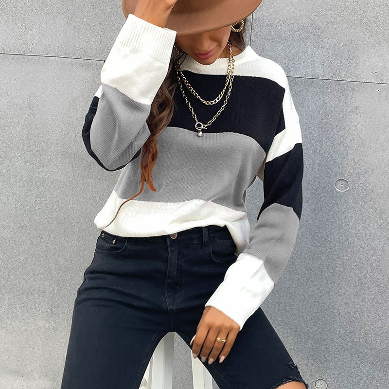 Women's color block fine knit sweater with dropped shoulder and ribbed cuffs Chichicherry