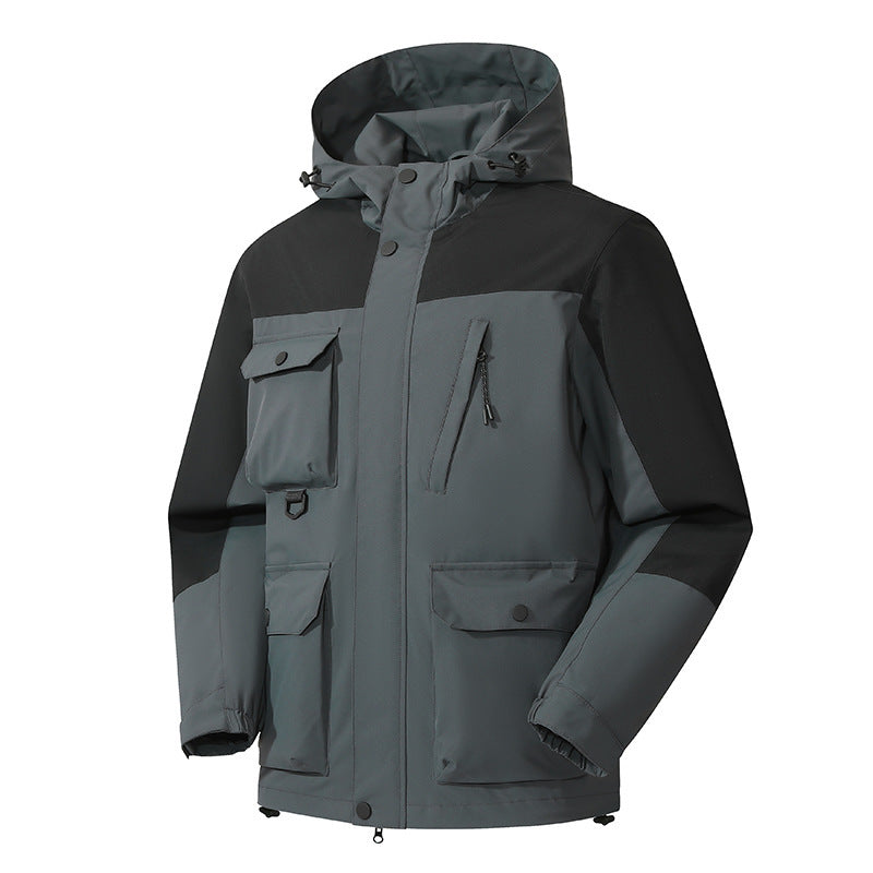 Men's Technical Utility Field Jacket with Hood, Multiple Pockets and Wind-Resistant Shell Chichicherry