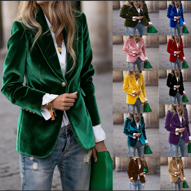 Ladies Elegant tailored velvet blazer with notch lapels and single-button Chichicherry