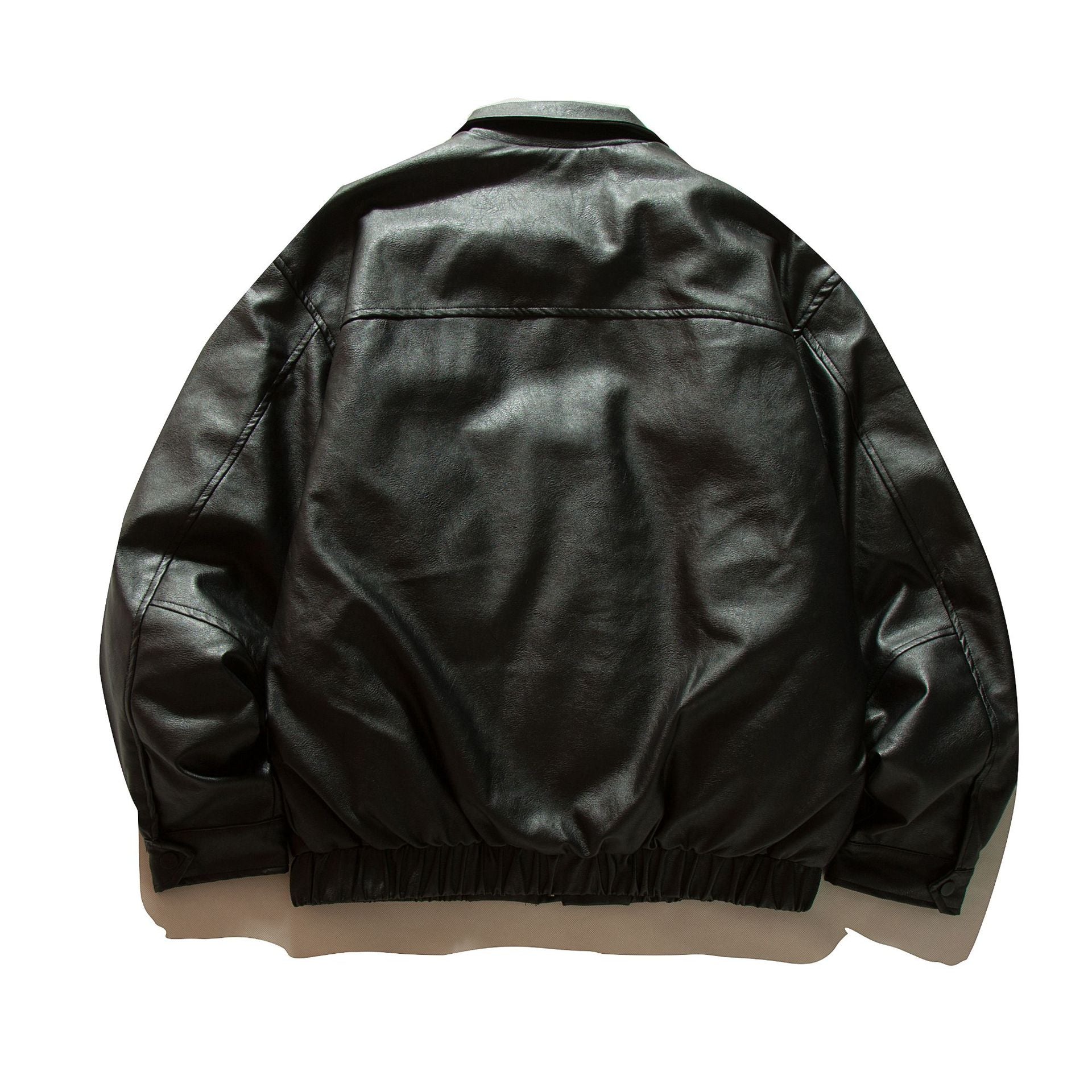 Men's Boxy Faux Leather Blouson with Flap Pockets and Elastic Hem Chichicherry