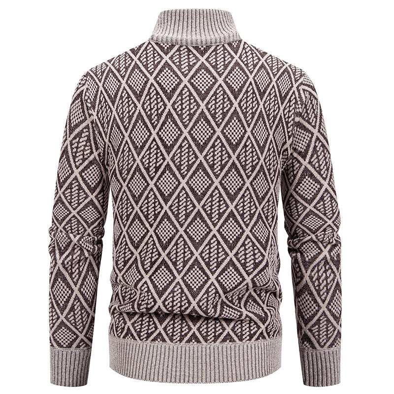 Men's knit zip jacket with diamond pattern, stand-up collar and full zip Chichicherry