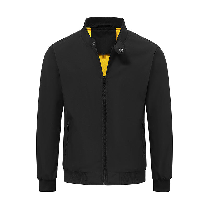 Men's Lightweight Bomber Jacket with Stand-Up Collar, Wind-Resistant Shell and Elastic Cuffs Chichicherry