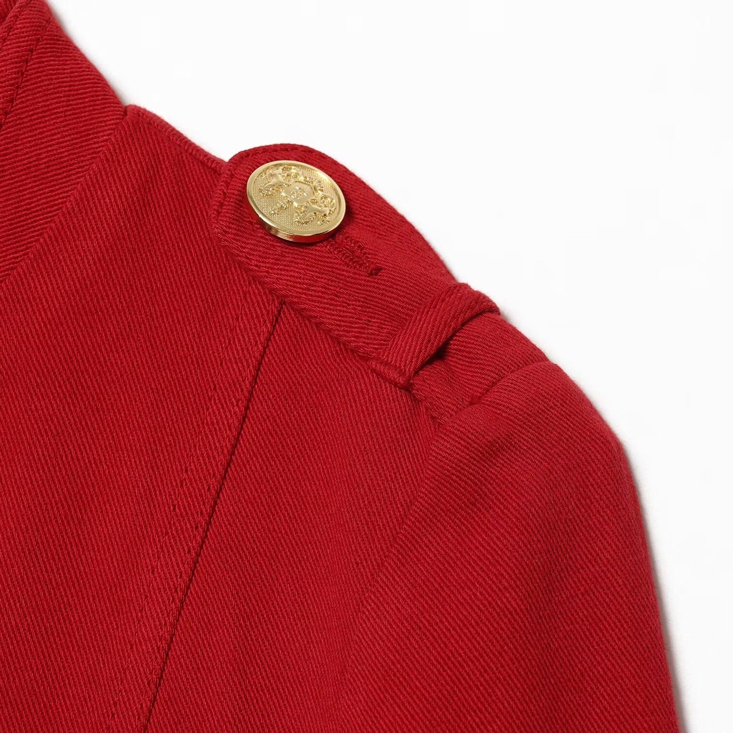 Women's Short Military-Inspired Jacket with Stand Collar and Decorative Buttons Chichicherry