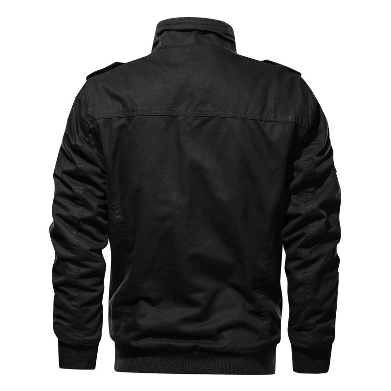 Men's Military-Inspired Canvas Field Jacket with Epaulettes, Chest Flap Pockets and Ribbed Cuffs Chichicherry