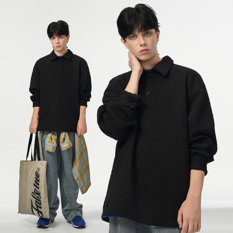 Men's Oversized Polo Shirt Sweatshirt with Diamond Pattern, Extended Cut and Polo Collar Chichicherry