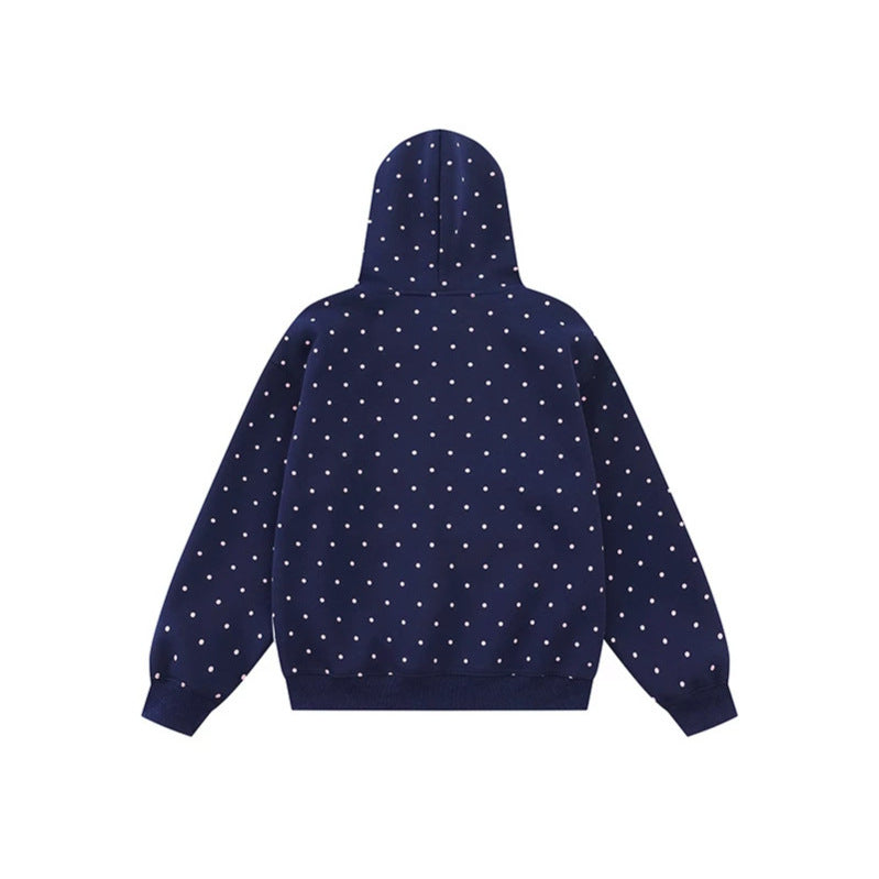 Women's hoodie with button star appliqué, allover polka dot and kangaroo pocket Chichicherry