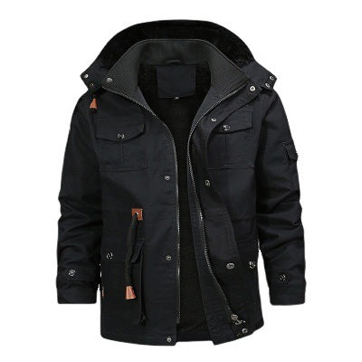 Men's robust canvas field parka with teddy fleece lining, hood, and multifunctional pockets Chichicherry