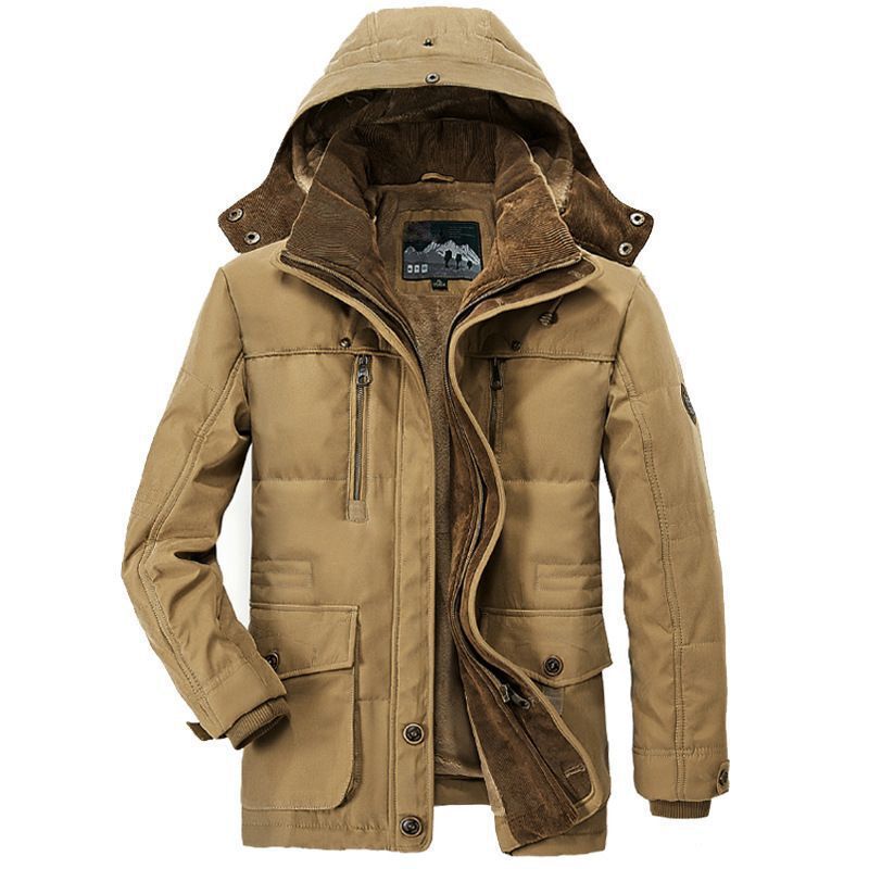 Men's Canvas Parka with Corduroy Inner Collar, Removable Hood and Warming Thermal Lining Chichicherry