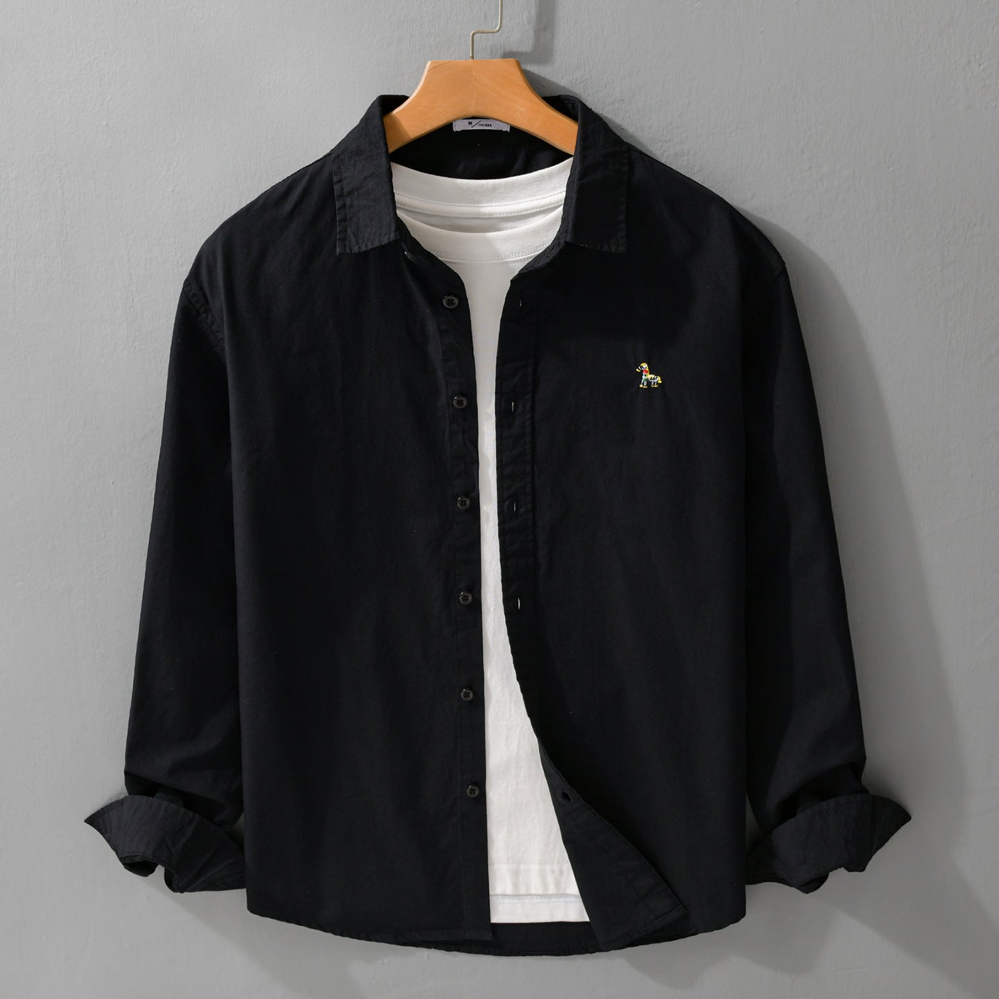 Men's Classic Cotton Oxford Shirt in Relaxed Fit with Fine Animal Embroidery Chichicherry