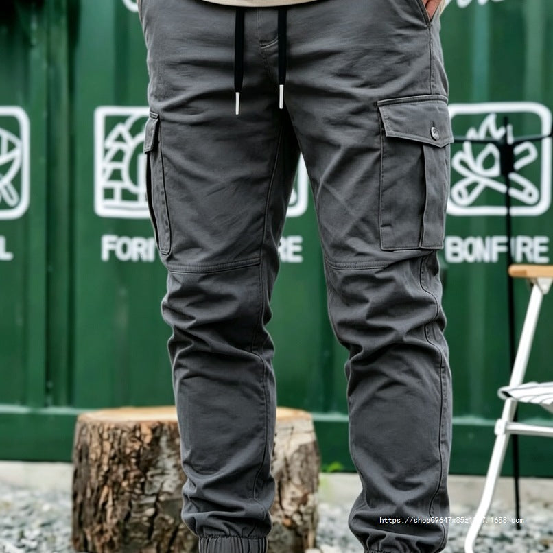 Men's Drawstring Cargo Pants in Jogger Style with Elastic Cuffs & Multiple Pockets Chichicherry