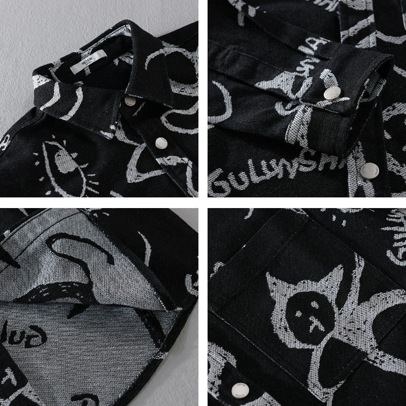 Men's overshirt with graphic doodle print, snap button closure and chest pocket Chichicherry