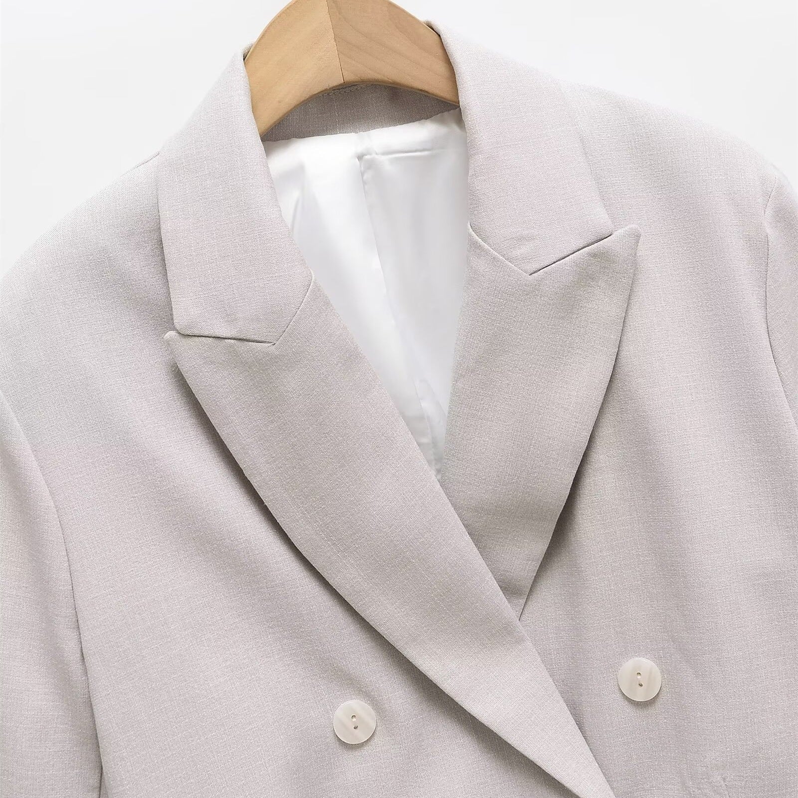 Women Cropped Double-Breasted Blazer with Lapel Collar Chichicherry