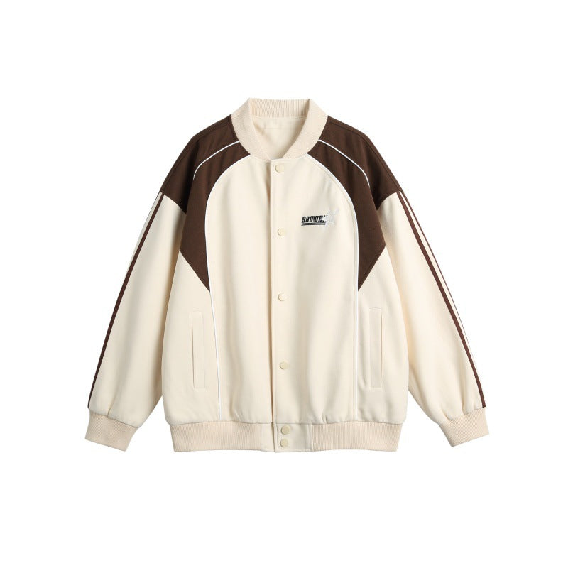 Men's Sporty College Bomber Jacket with Stand-Up Collar, Raglan Sleeves and Contrasting Piping Chichicherry
