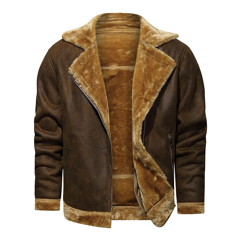 Men's lambskin imitation biker jacket with asymmetrical zipper and teddy lining Chichicherry