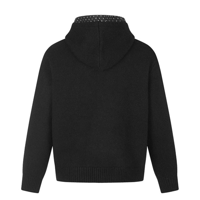 Women's Zip Hoodie Cardigan with Polka Dot Hood Lining and Star Embroidery Chichicherry