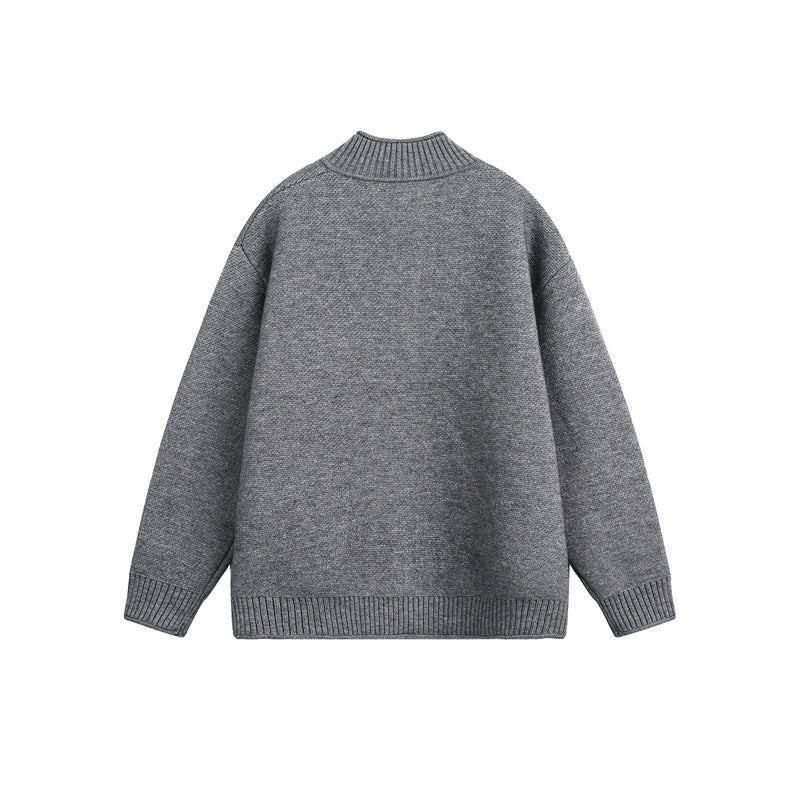 Unisex Knitted Zip Jacket with High Ribbed Collar and Oversized Cut Chichicherry