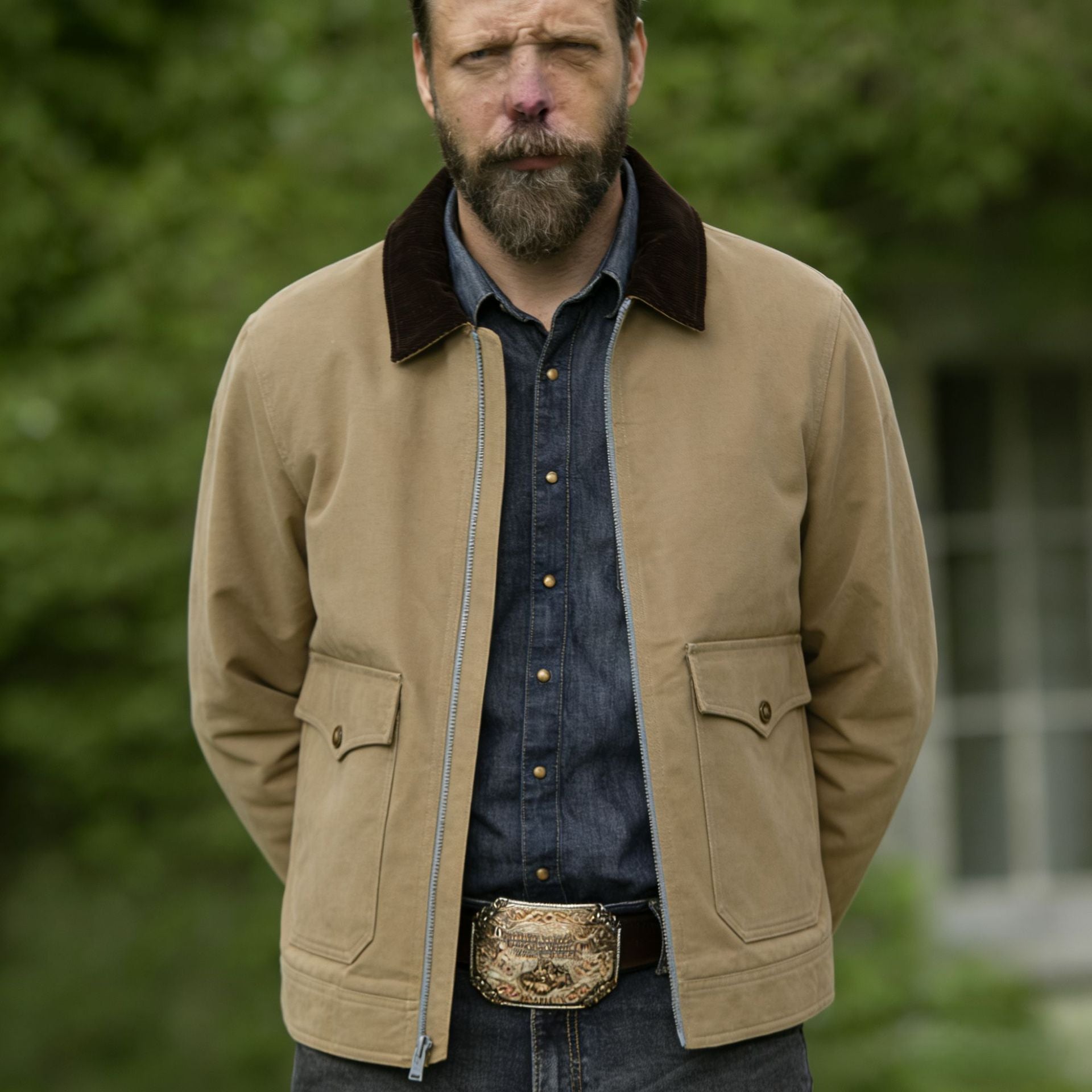 Herren robuste Canvas-Fieldjacke mit Cordkragen und aufgesetzten Pattentaschen Chichicherry