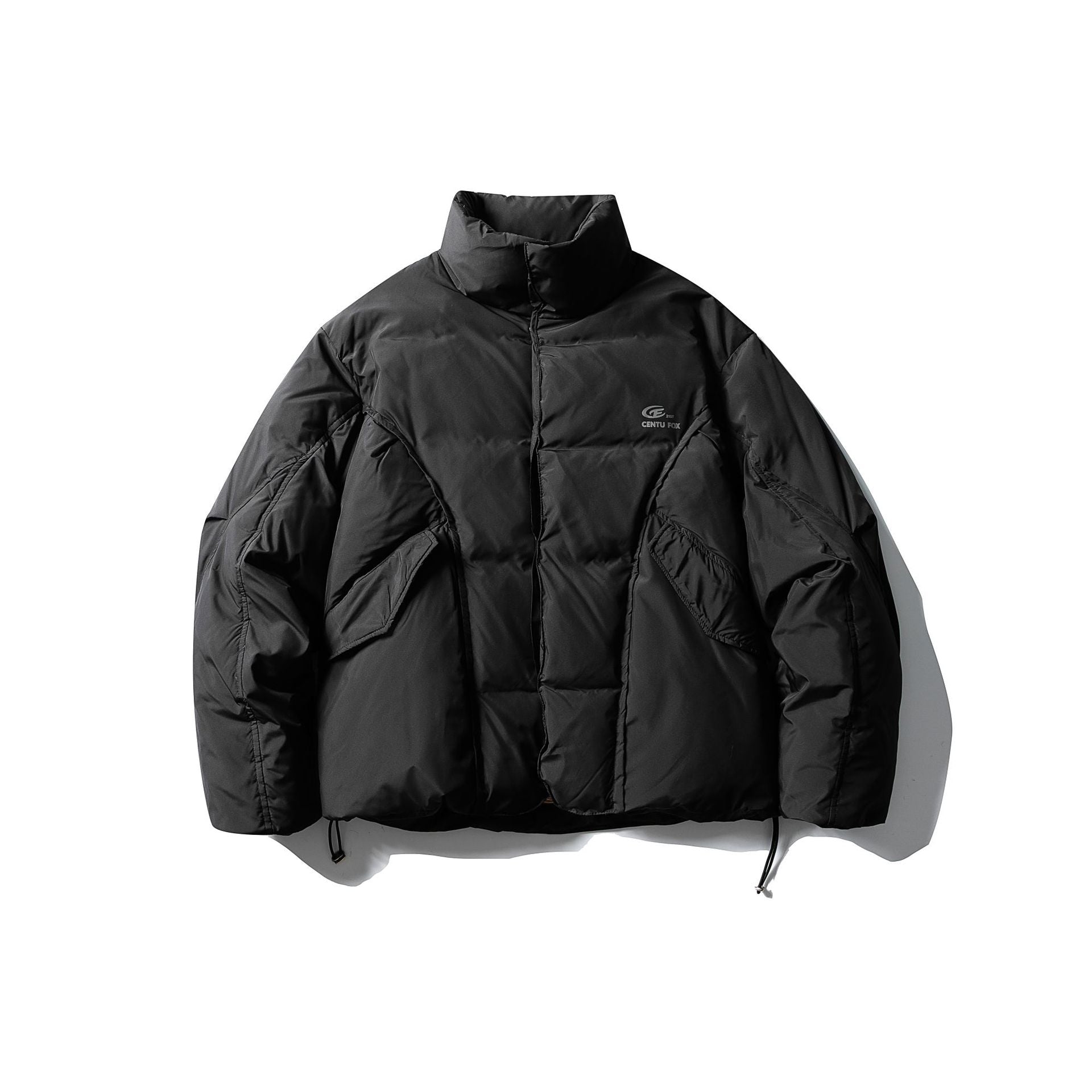 Men's Short Boxy Insulation Jacket with High Standing Collar and Large Flap Pockets Chichicherry