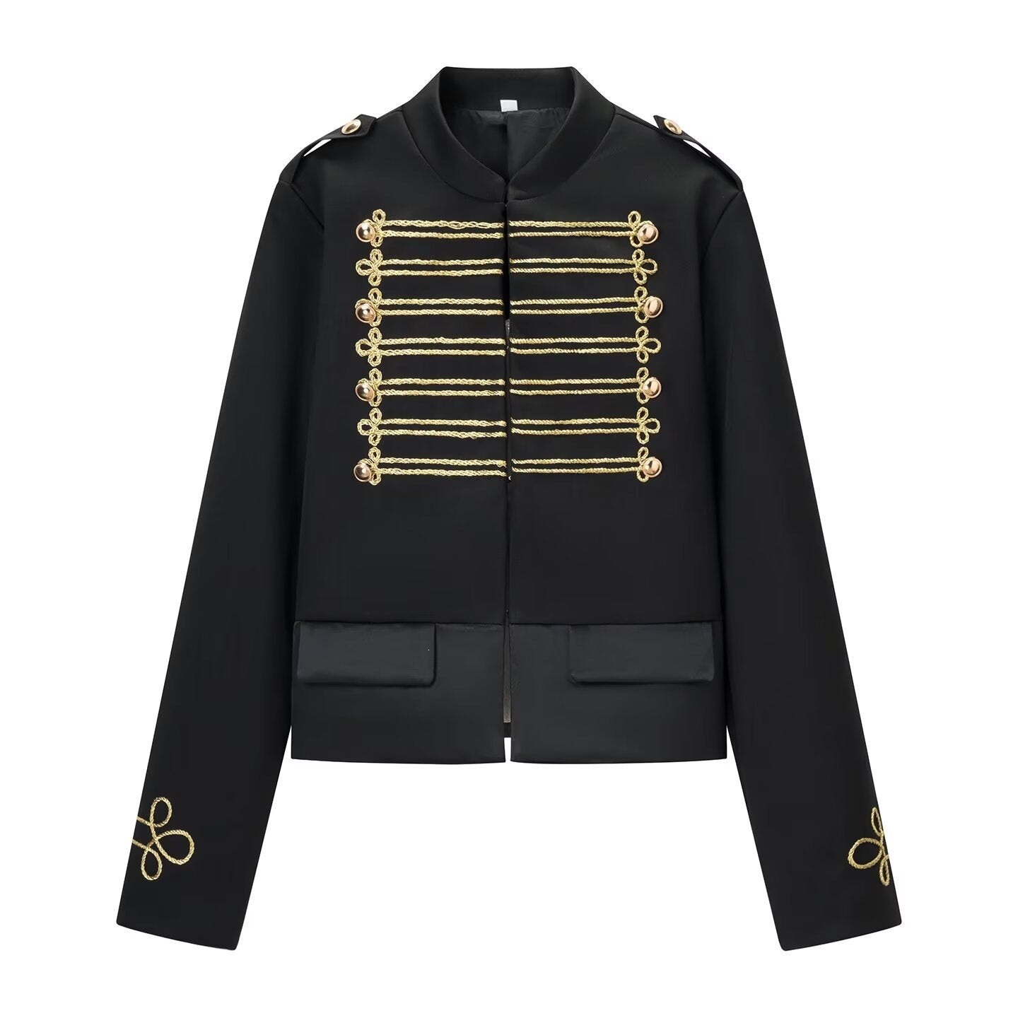 Ladies short parade jacket in uniform style with decorative cords and flap pockets Chichicherry
