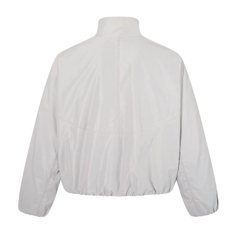 Women's cropped stand collar blouson jacket with elastic hem and concealed zipper Chichicherry