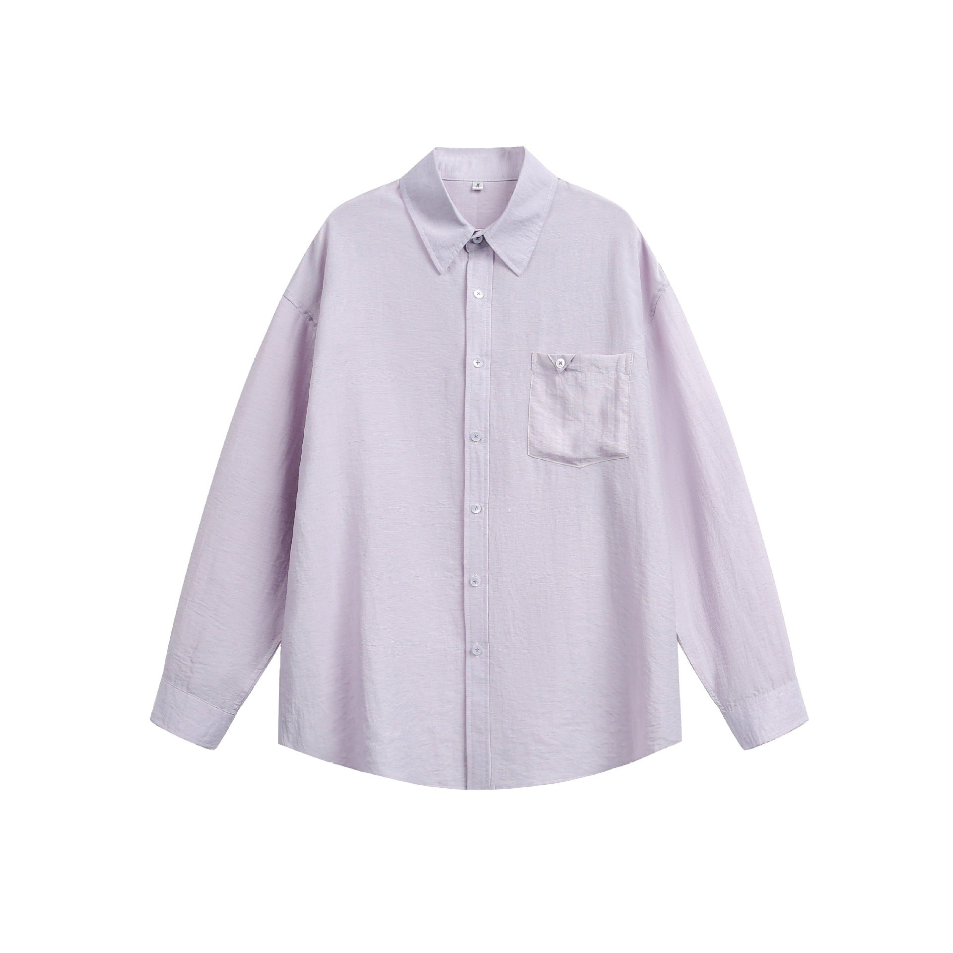 Women's Oversize Linen Blend Shirt Blouse with Large Kent Collar and Patch Breast Pocket Chichicherry