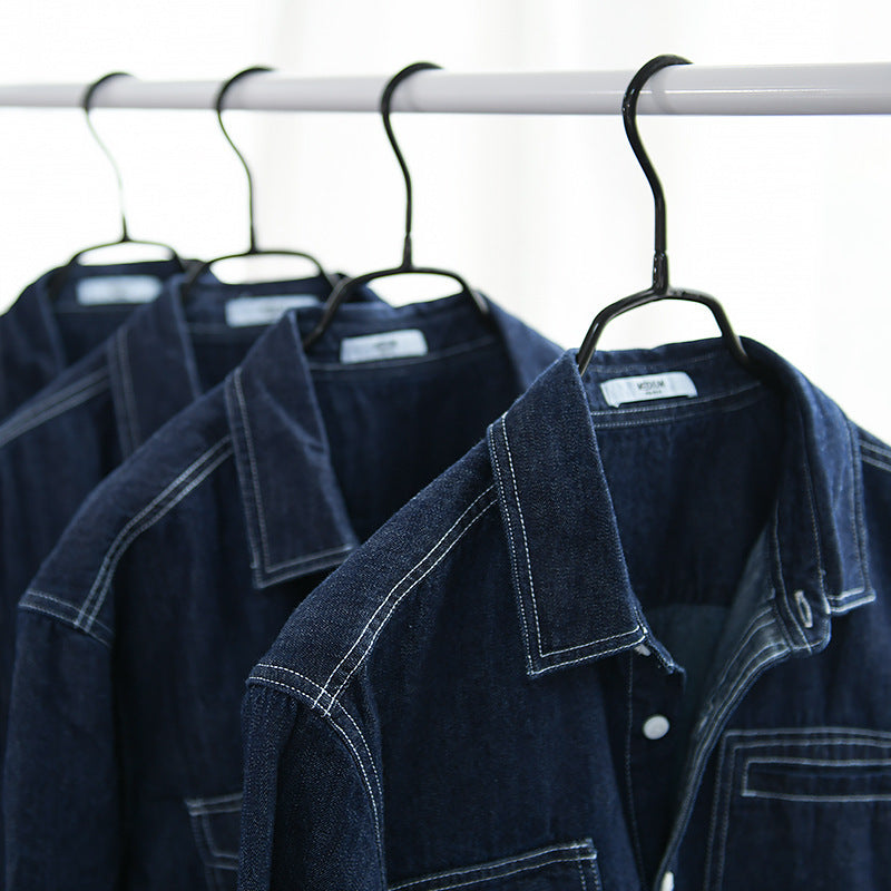 Men's jeans overshirt in worker style with double chest pockets and contrasting decorative seams Chichicherry