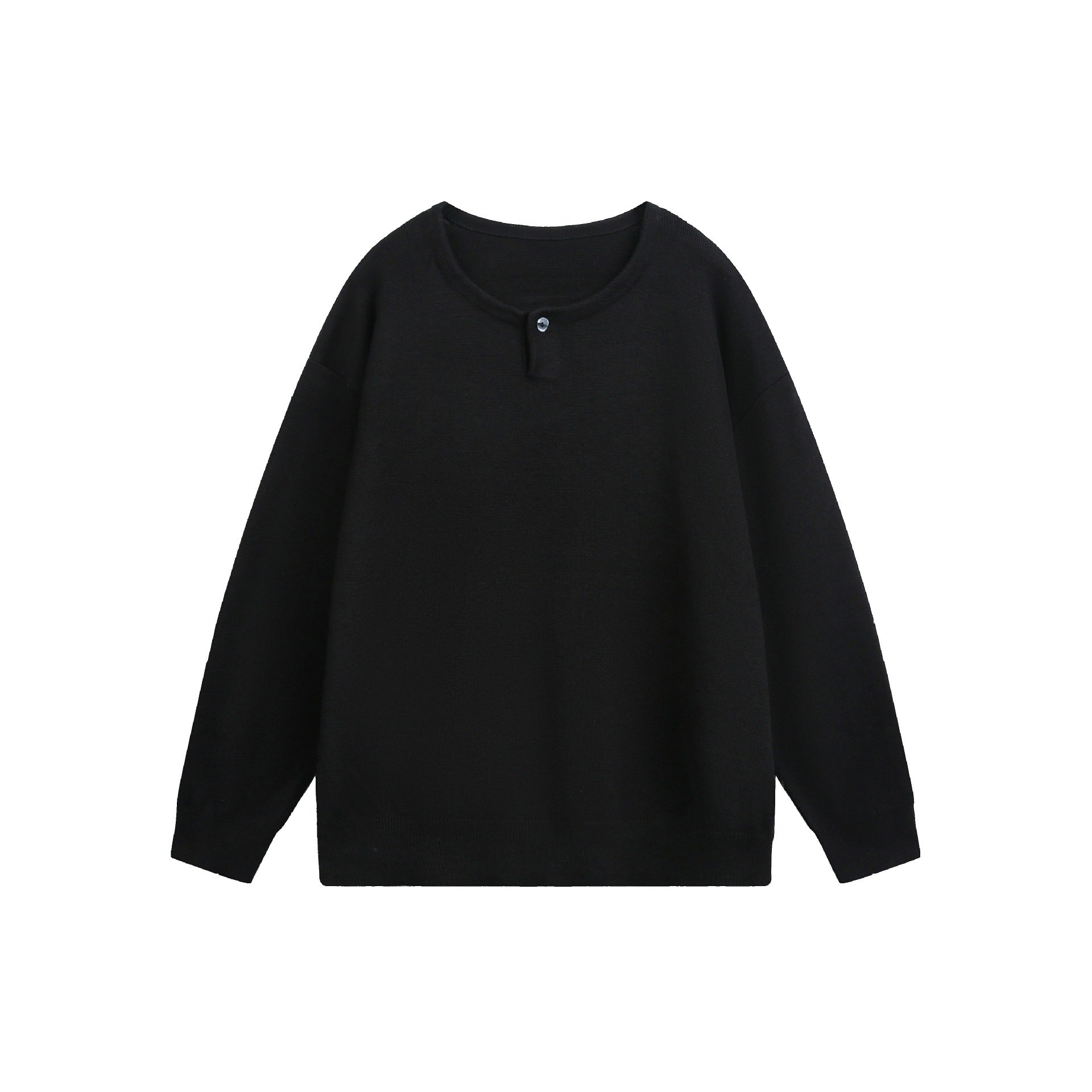 Women's Oversized Knit Sweater with Button Detail at Crew Neck Chichicherry