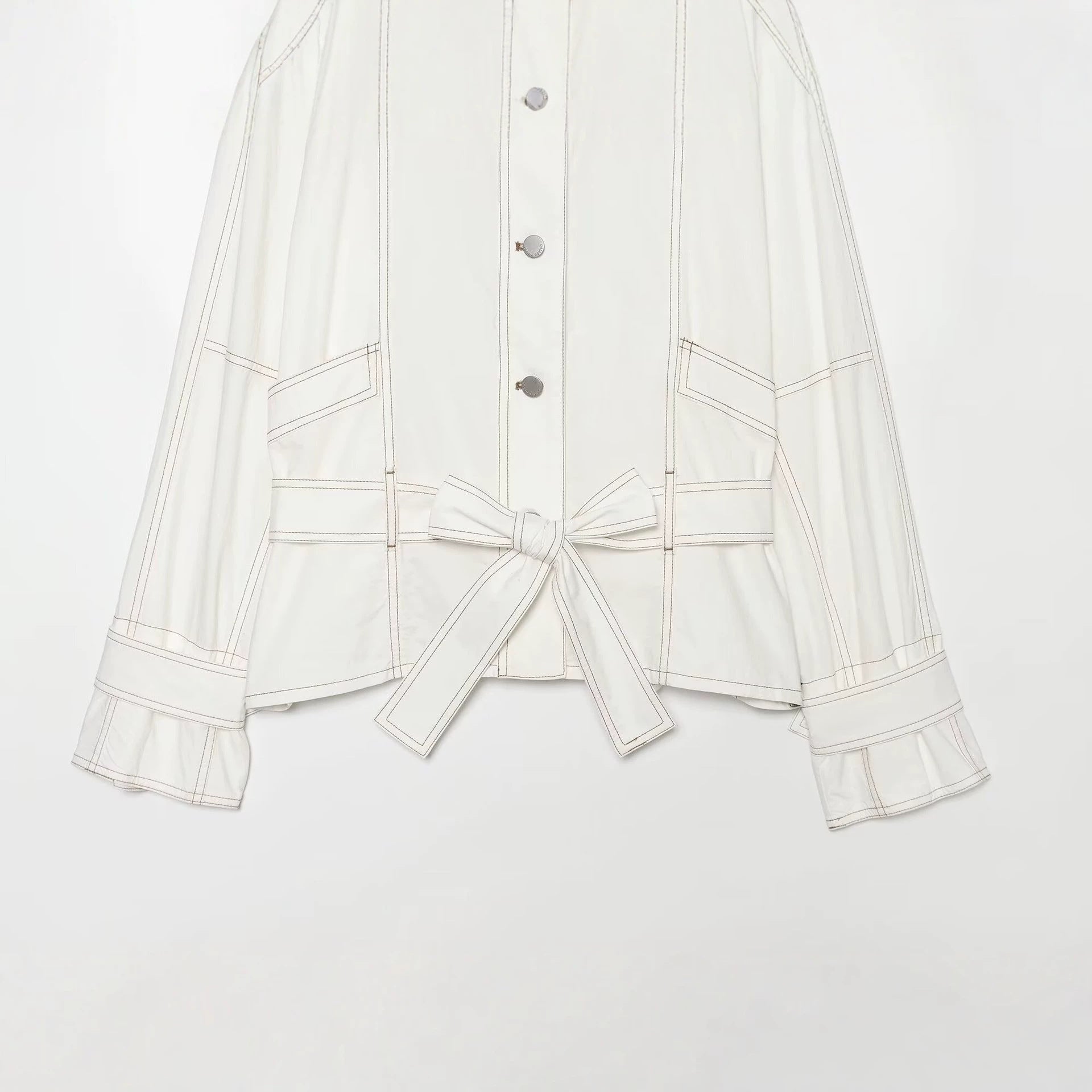Women's Cropped Parka Jacket with high funnel collar, flap pockets and tie belt Chichicherry