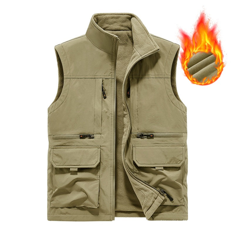 Men's insulated utility vest with warm fleece lining, windproof & multi-pocket Chichicherry