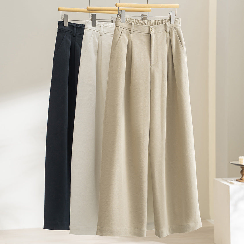 Women's Wide High-Waist Pants with Pleats and Elastic Back Chichicherry
