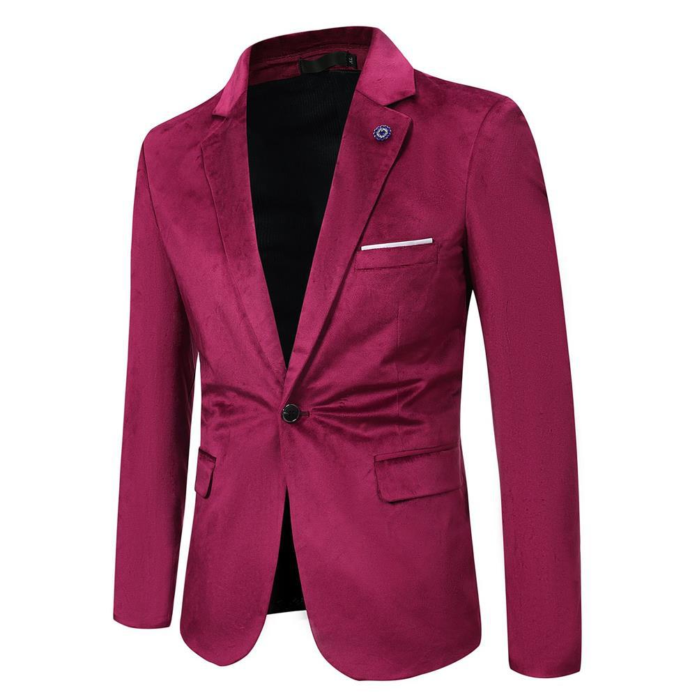 Men's Tailored Velvet Blazer with One Button, Lapel Collar and Flap Pockets Chichicherry