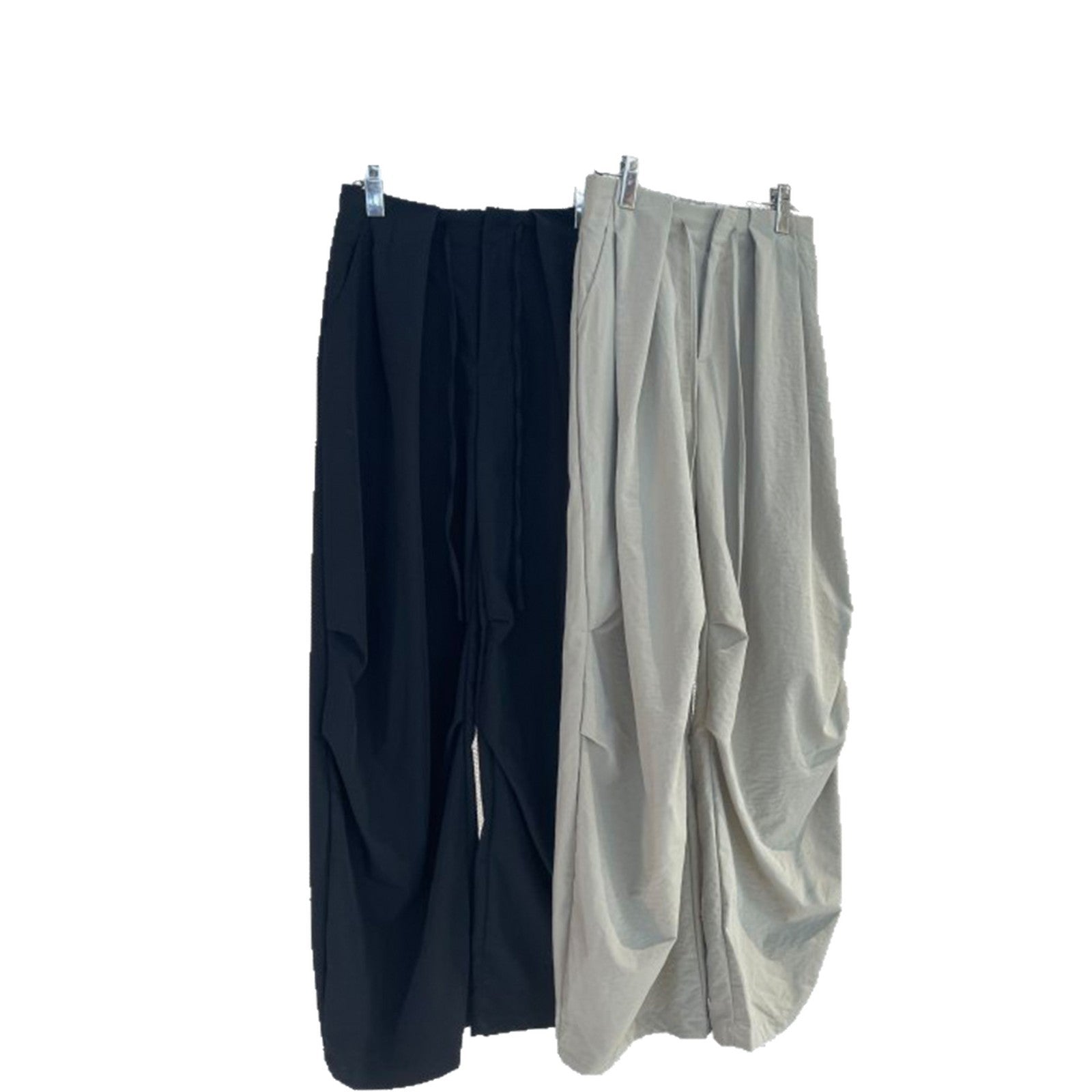Women's Voluminous Palazzo Baggy Pants with Drawstring Waist and Draped Pleats Chichicherry