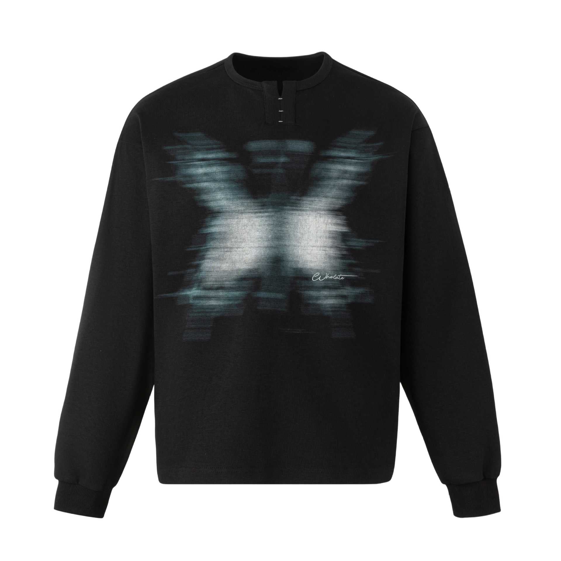 Unisex Oversized Sweatshirt with short Henley placket and blurred graphic print Chichicherry