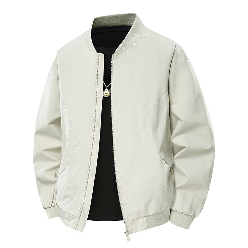 Men's Minimalist Bomber Jacket with Stand-up Collar, Two-way Zipper & Side Pockets Chichicherry