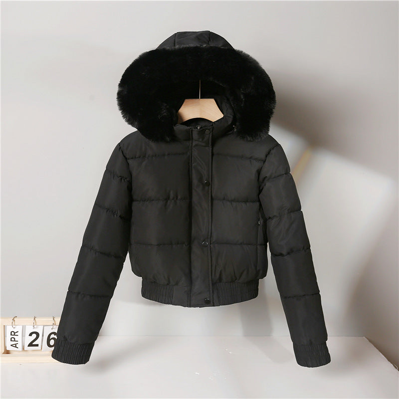 Women nan short cut thermal quilted jacket with removable faux fur hood and ribbed cuffs Chichicherry