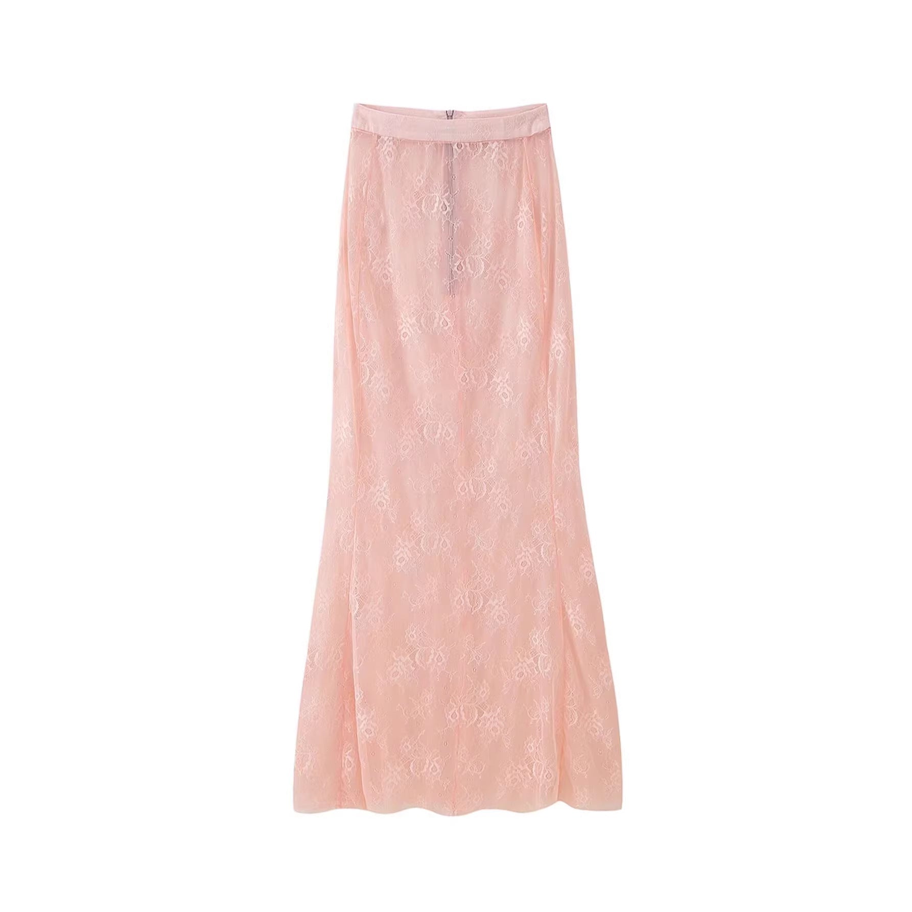 Women Long Lace Maxi Skirt with Elastic Band and Transparent Insert Chichicherry
