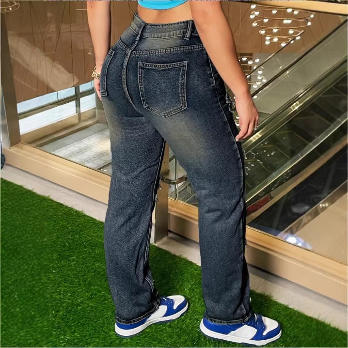 Women's High-Waisted Relaxed Jeans with Allover Bow Applications Chichicherry