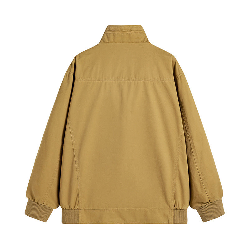 Men's Loose-Fitting Canvas Over Jacket with Stand-Up Collar and Flap Pockets Chichicherry