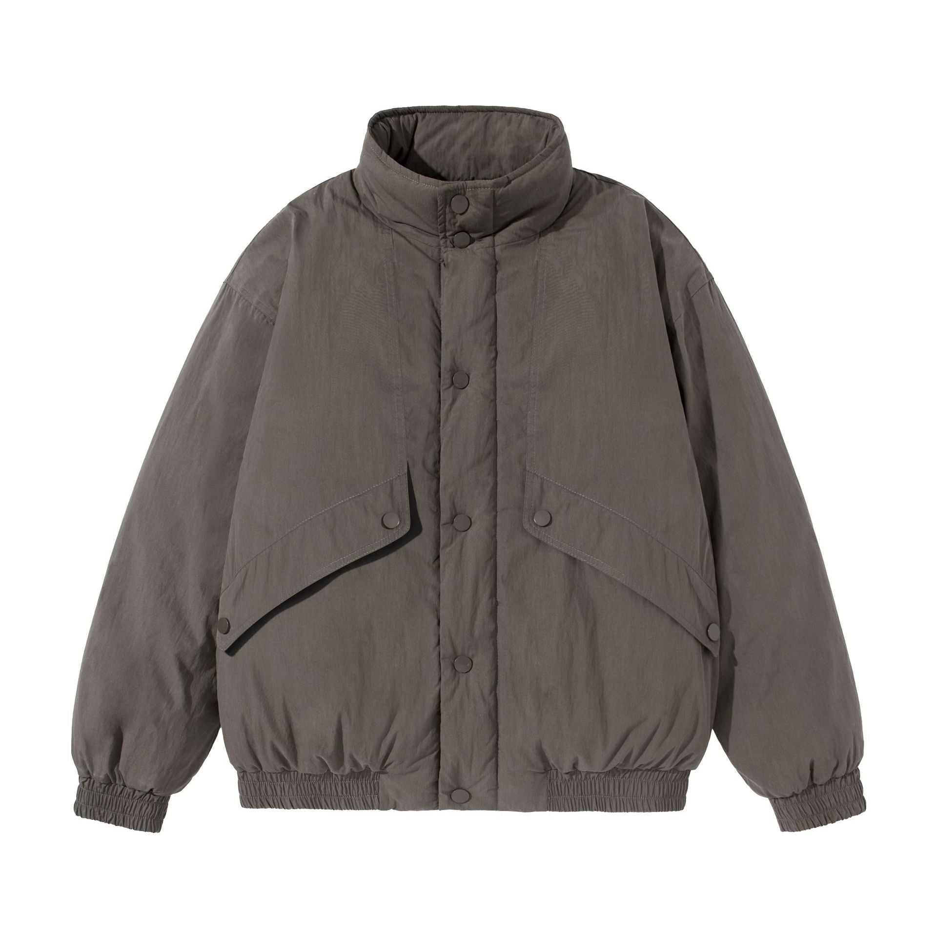 Unisex Short-cut quilted boxy blouson jacket with high stand-up collar and utility flap pockets Chichicherry