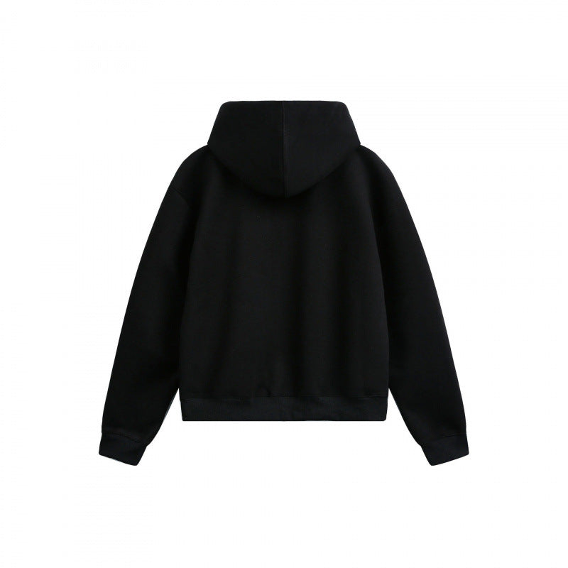 Women's Boxy Hooded Sweat Jacket with Full Zip, Checkered Lined Hood and Kangaroo Pockets Chichicherry