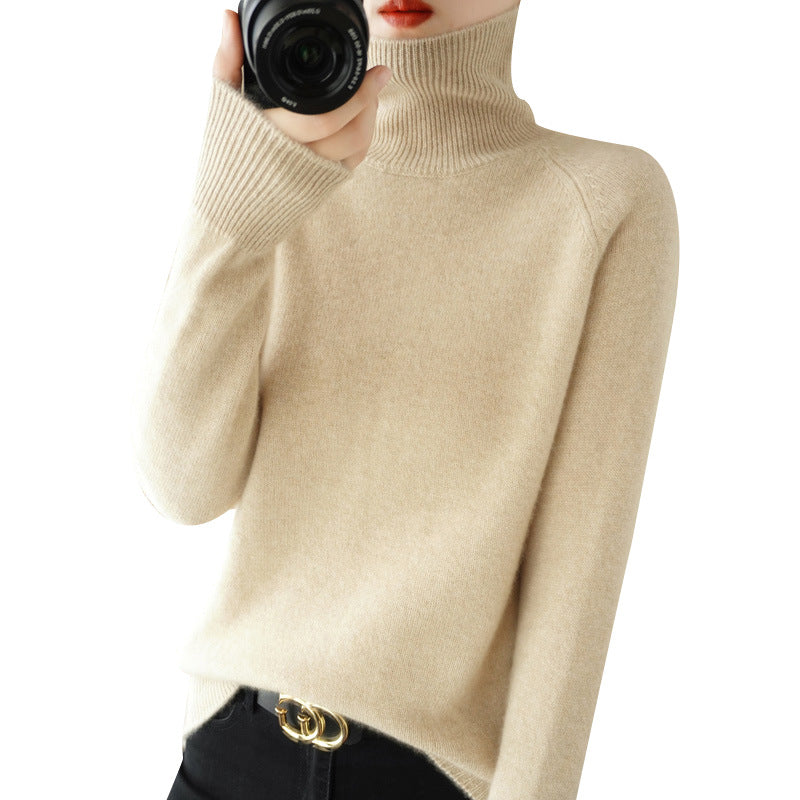 Women's Luxury Fine Knit Turtleneck Sweater with Thumb Hole Cuffs and Feminine Shoulder Yoke Chichicherry